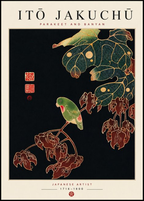 Itō Jakuchū Parakeet and Banyan No3 - Plakát