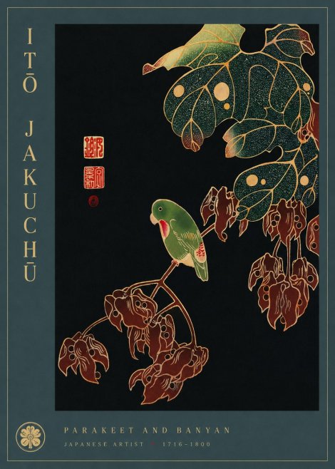 Itō Jakuchū Parakeet and Banyan No4 - Plakát