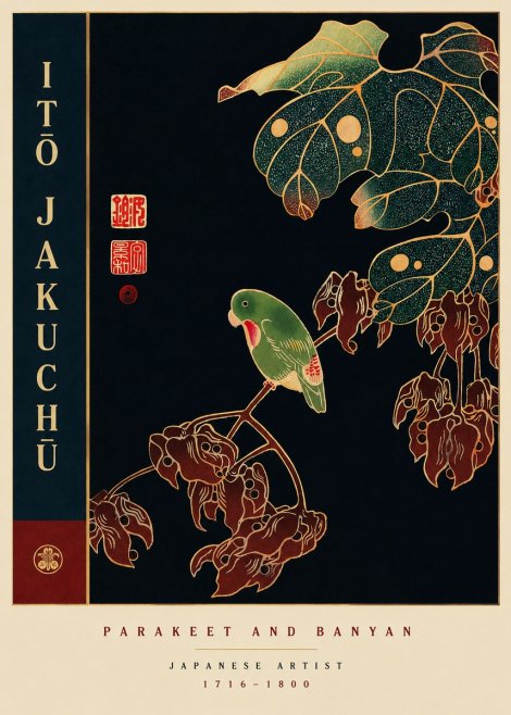 Itō Jakuchū Parakeet and Banyan No6 - Plakát