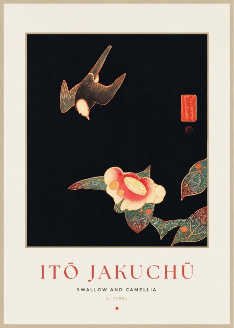 Itō Jakuchū Swallow and Camellia No1 - Plakát