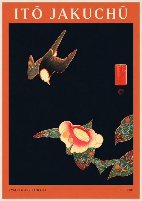 Itō Jakuchū Swallow and Camellia No2 - Plakát