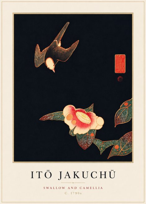 Itō Jakuchū Swallow and Camellia No3 - Plakát
