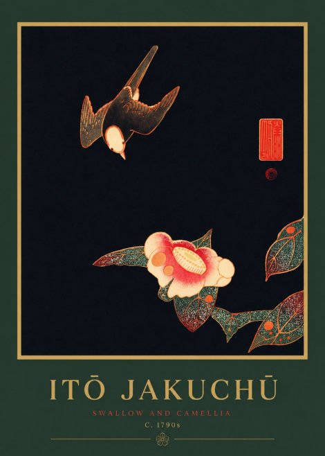 Itō Jakuchū Swallow and Camellia No4 - Plakát