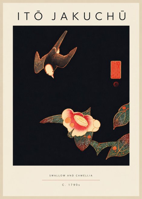 Itō Jakuchū Swallow and Camellia No5 - Plakát