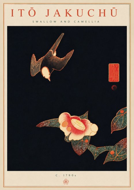 Itō Jakuchū Swallow and Camellia No6 - Plakát