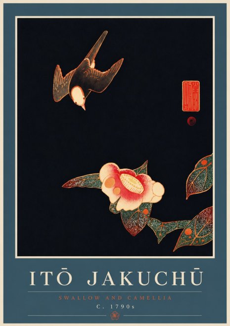 Itō Jakuchū Swallow and Camellia No7 - Plakát