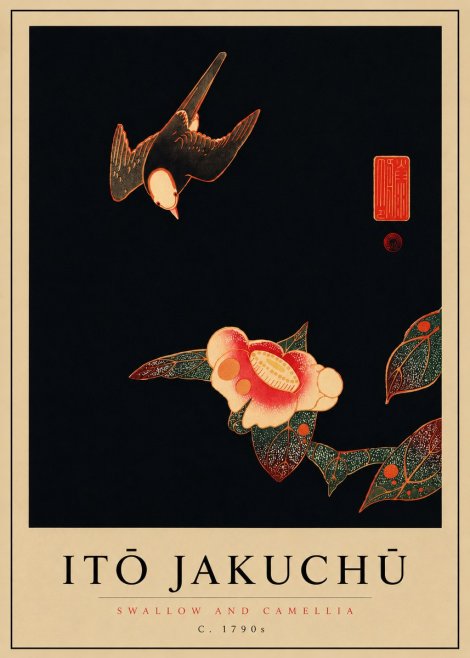 Itō Jakuchū Swallow and Camellia No8 - Plakát