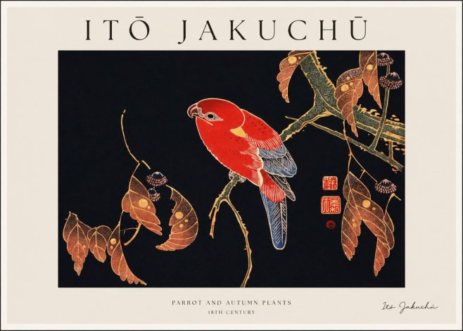 Itō Jakuchū Parrot and Autumn Plants No1 - Plakát