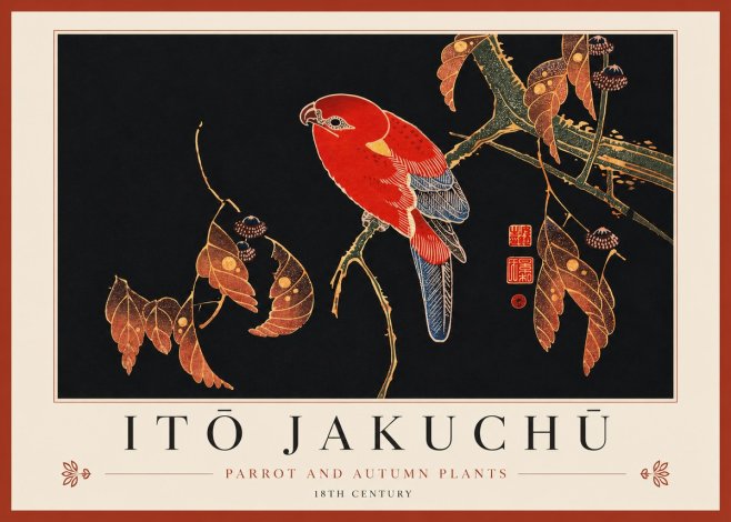 Itō Jakuchū Parrot and Autumn Plants No3 - Plakát