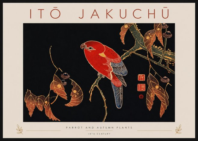 Itō Jakuchū Parrot and Autumn Plants No4 - Plakát