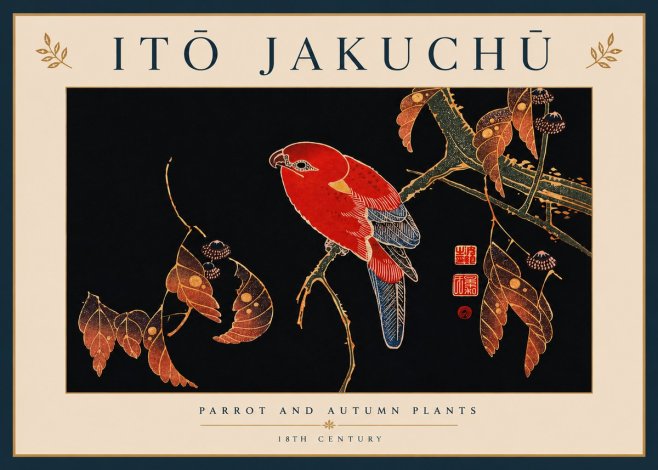 Itō Jakuchū Parrot and Autumn Plants No8 - Plakát