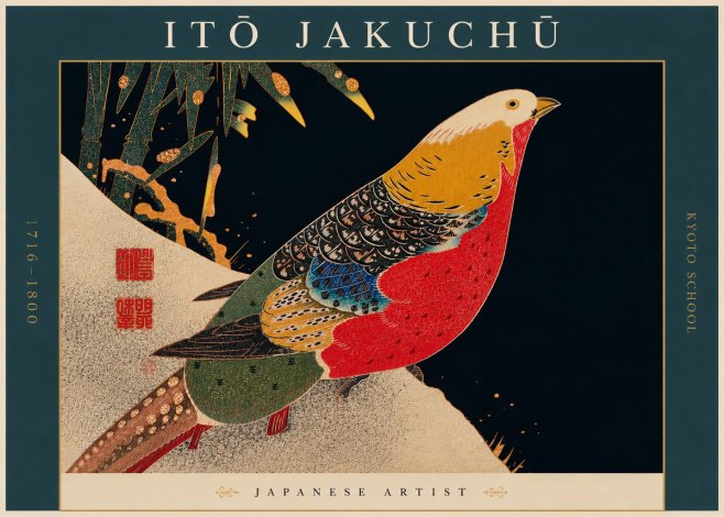 Itō Jakuchū Golden Pheasant and Bamboo No6 - Plakát