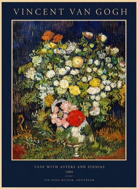 Van Gogh Vase with Asters and Zinnias No1 - Plakát