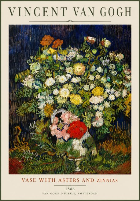 Van Gogh Vase with Asters and Zinnias No2 - Plakát