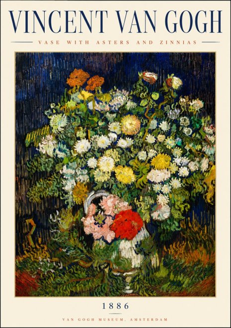 Van Gogh Vase with Asters and Zinnias No3 - Plakát