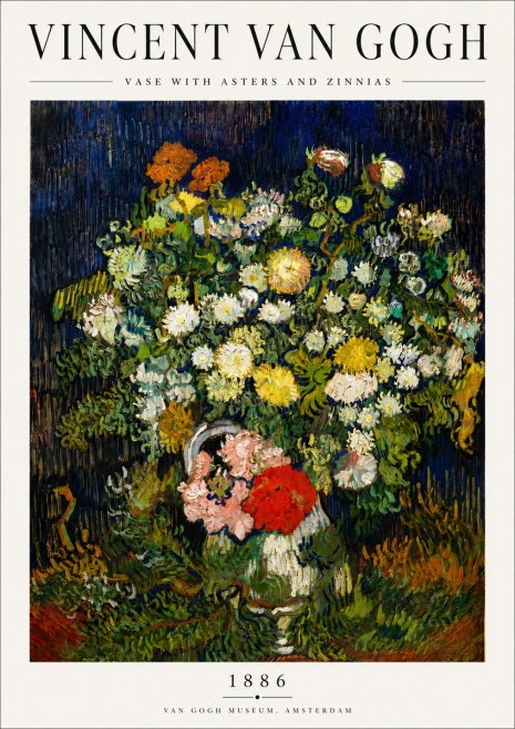 Van Gogh Vase with Asters and Zinnias No5 - Plakát