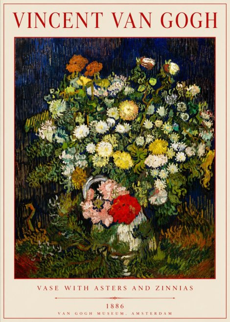 Van Gogh Vase with Asters and Zinnias No6 - Plakát