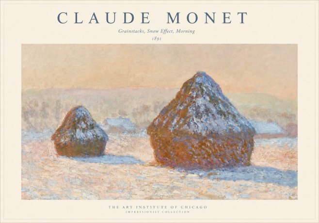 Monet Grainstacks, Snow Effect, Morning No1 - Plakát
