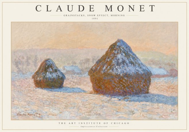 Monet Grainstacks, Snow Effect, Morning No3 - Plakát