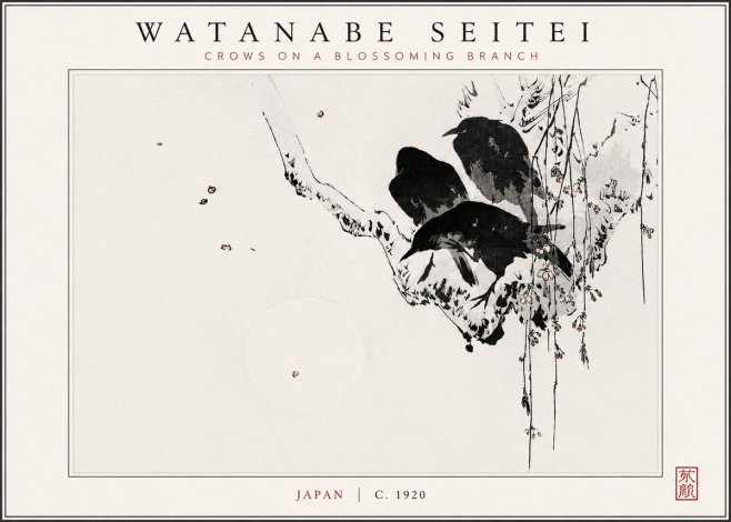 Watanabe Seitei Crows on a Blossoming Branch No3 - Plakát