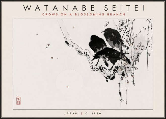 Watanabe Seitei Crows on a Blossoming Branch No5 - Plakát