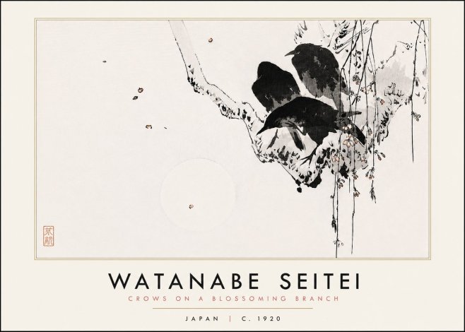 Watanabe Seitei Crows on a Blossoming Branch No6 - Plakát