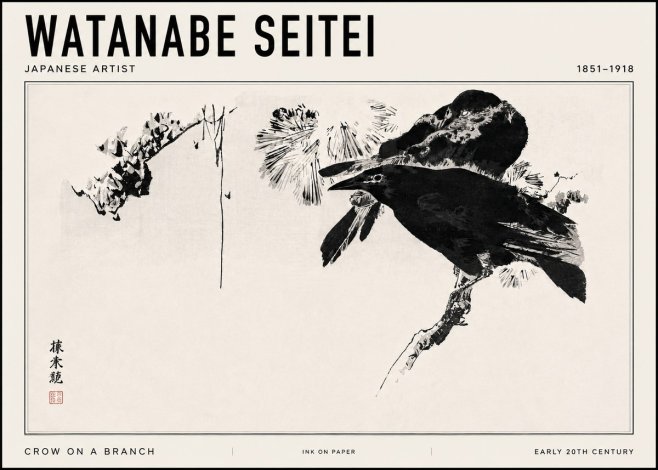 Watanabe Seitei Crow on a Branch No3 - Plakát