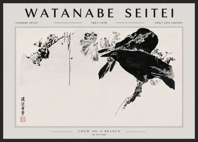Watanabe Seitei Crow on a Branch No5 - Plakát