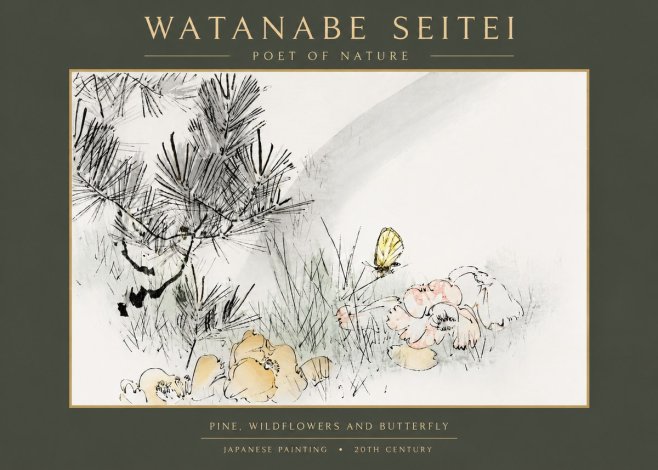 Watanabe Seitei Pine, Wildflowers and Butterfly No2 - Plakát