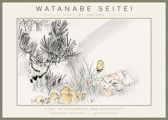 Watanabe Seitei Pine, Wildflowers and Butterfly No4 - Plakát