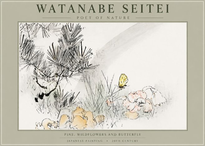 Watanabe Seitei Pine, Wildflowers and Butterfly No5 - Plakát