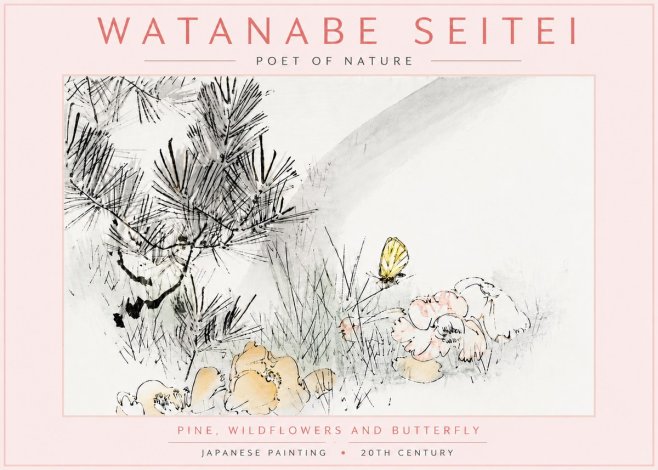 Watanabe Seitei Pine, Wildflowers and Butterfly No6 - Plakát