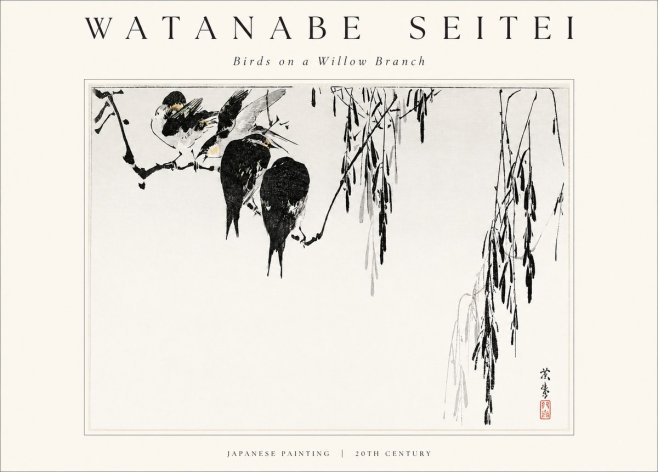 Watanabe Seitei Birds on a Willow Branch No1 - Plakát