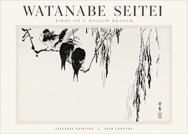 Watanabe Seitei Birds on a Willow Branch No3 - Plakát