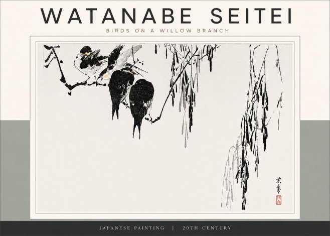 Watanabe Seitei Birds on a Willow Branch No5 - Plakát