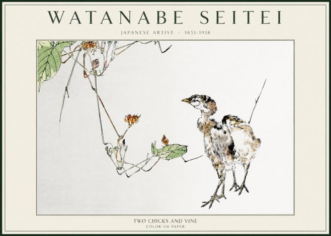 Watanabe Seitei Two Chicks and Vine No1 - Plakát