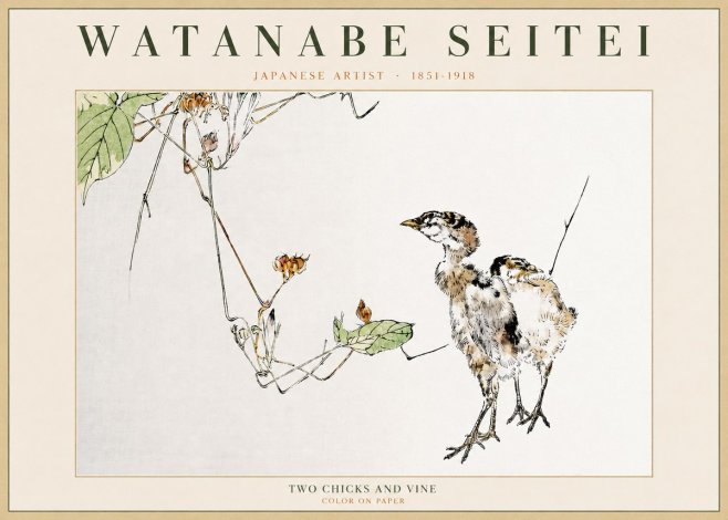 Watanabe Seitei Two Chicks and Vine No2 - Plakát