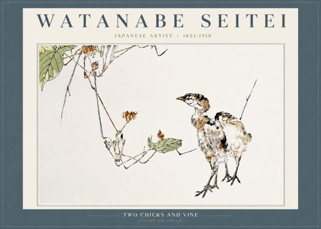 Watanabe Seitei Two Chicks and Vine No6 - Plakát