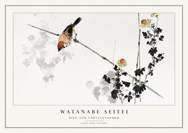Watanabe Seitei Bird and Chrysanthemum No1 - Plakát