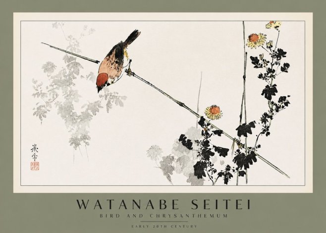Watanabe Seitei Bird and Chrysanthemum No2 - Plakát