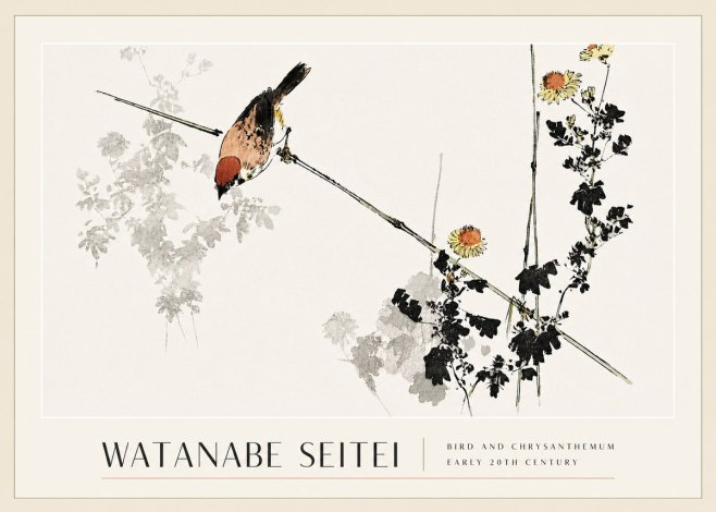 Watanabe Seitei Bird and Chrysanthemum No3 - Plakát