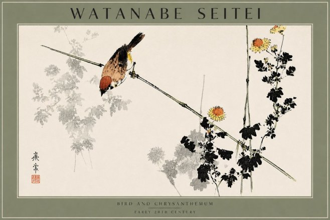 Watanabe Seitei Bird and Chrysanthemum No4 - Plakát