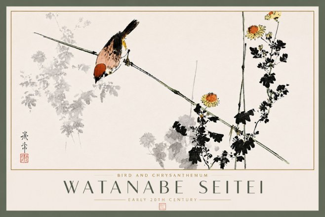 Watanabe Seitei Bird and Chrysanthemum No5 - Plakát