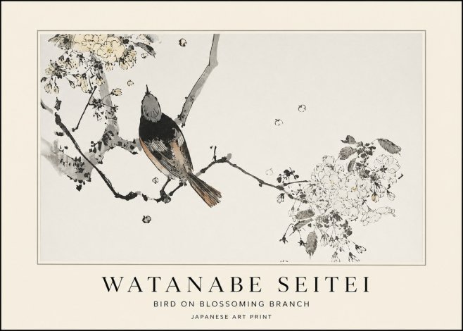 Watanabe Seitei Bird on Blossoming Branch No1 - Plakát