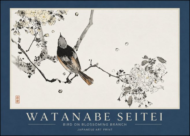 Watanabe Seitei Bird on Blossoming Branch No3 - Plakát