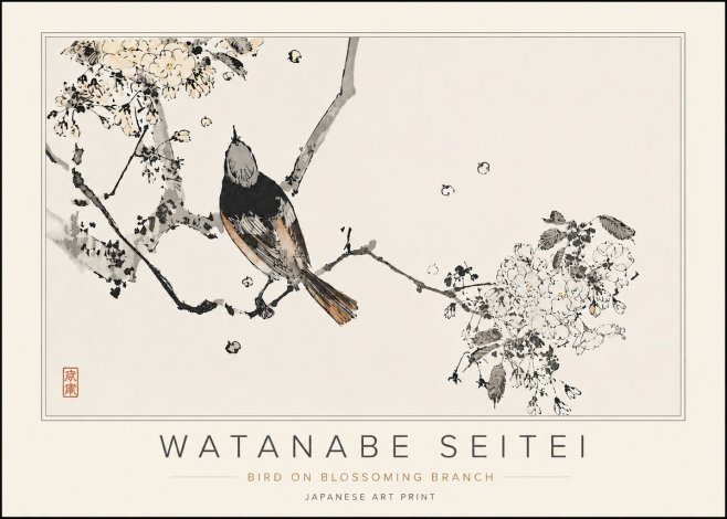 Watanabe Seitei Bird on Blossoming Branch No5 - Plakát