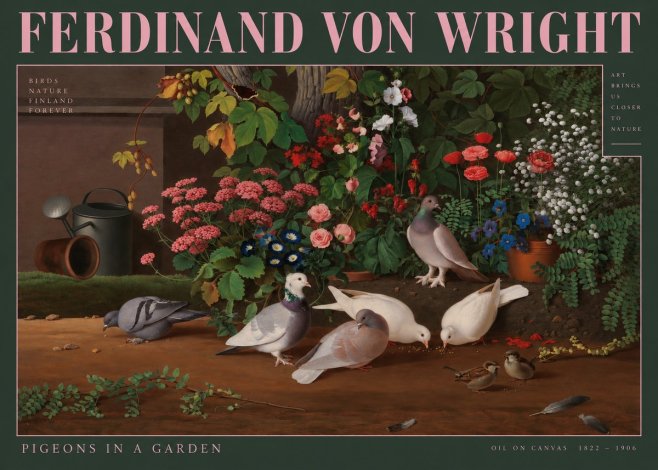 Ferdinand von Wright Pigeons and Flowers No3 - Plakát