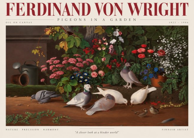 Ferdinand von Wright Pigeons and Flowers No4 - Plakát