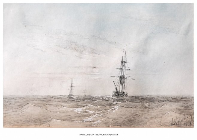 Ivan Konstantinovich Aivazovsky Two Sailing Ships at Sea No5 - Plakát
