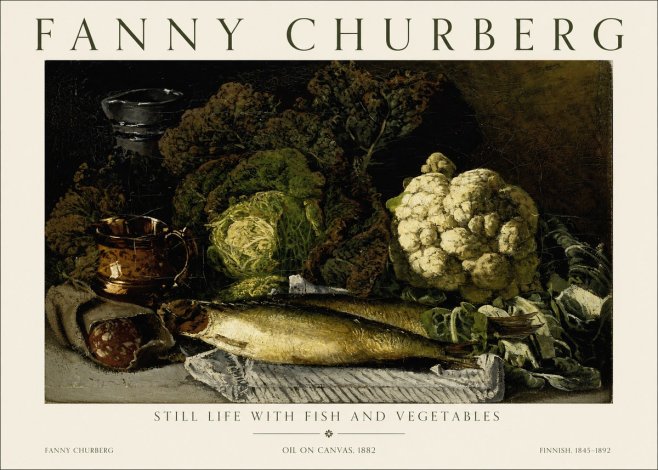 Fanny Churberg Still Life with Fish and Vegetables No1 - Plakát